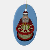 Weihnachtsmann mit Geburtstagskuchen Keramikornament (Rechts)
