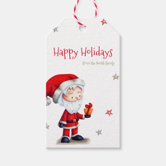 Weihnachtsmann mit Gegenwart Personalisiert Geschenkanhänger (Vorderseite)