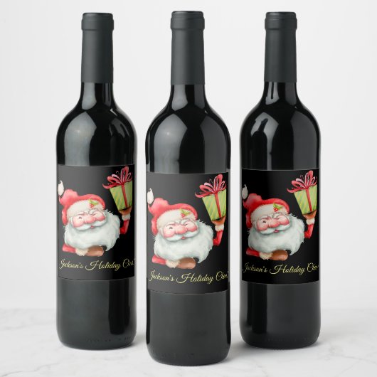 Weihnachtsmann mit Geschenk Custom Christmas Weinetikett (Flaschen)