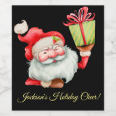 Weihnachtsmann mit Geschenk Custom Christmas Weinetikett (Einzelnes Label)