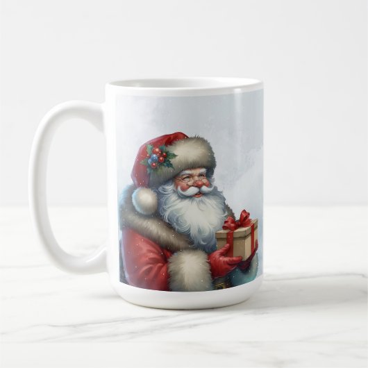 Weihnachtsmann mit Geschenk Frohen Weihnachtsfeier Kaffeetasse (Links)
