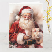 Weihnachtsmann mit Geschenk Karte (Gelbe Blume)