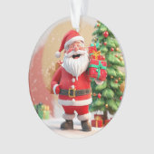Weihnachtsmann mit Geschenk Ornament (Vorderseite)