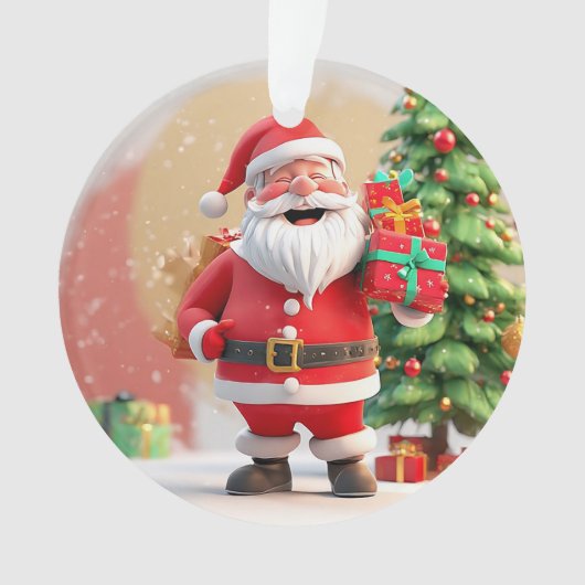Weihnachtsmann mit Geschenk Ornament (Vorderseite)