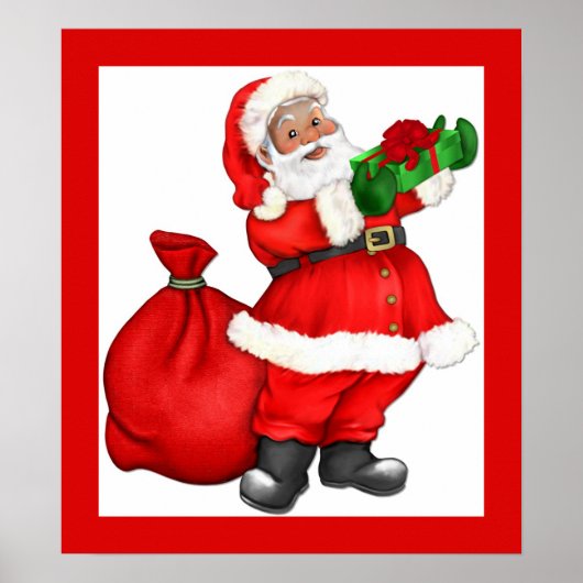 Weihnachtsmann mit Geschenk Poster (Vorne)