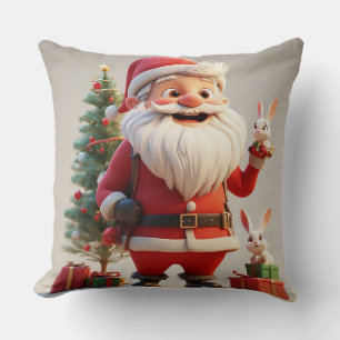 Weihnachtsmann mit Geschenk und Kaninchen Kissen