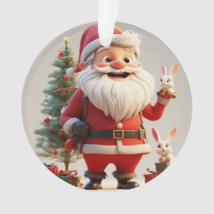 Weihnachtsmann mit Geschenk und Kaninchen Ornament