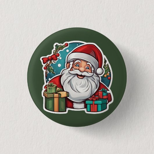 Weihnachtsmann mit Geschenken -  Button (Vorderseite)
