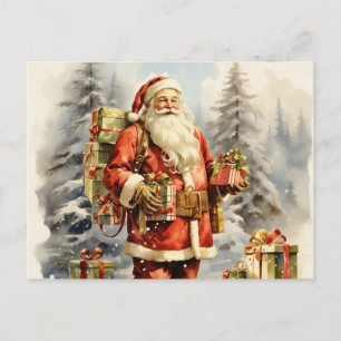 Weihnachtsmann mit Geschenken Feiertagspostkarte