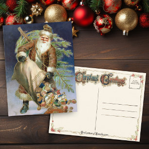 Weihnachtsmann mit Geschenken im Vintage-Stil Feiertagspostkarte