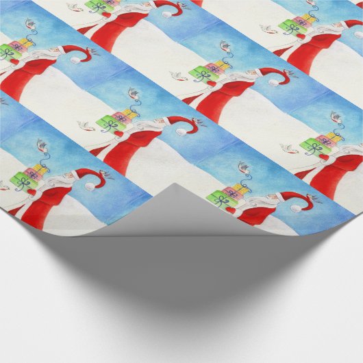 Weihnachtsmann mit Geschenken Kunst Weihnachtsferi Geschenkpapier (Ecke)