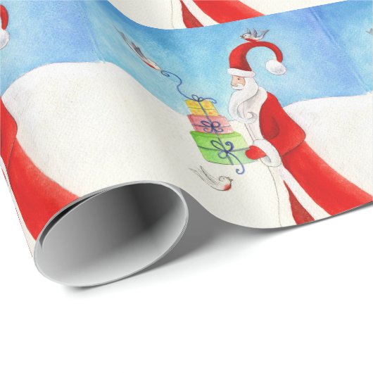 Weihnachtsmann mit Geschenken Kunst Weihnachtsferi Geschenkpapier (Rolleneckpunkt)