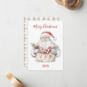 Weihnachtsmann mit Geschenken Mitteilungskarte (Vorderseite/Rückseite Beispiel)