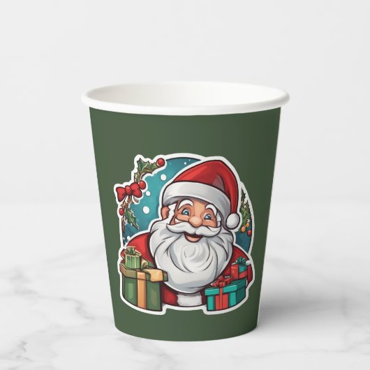 Weihnachtsmann mit Geschenken - Pappbecher (Rückseite)