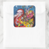 WEIHNACHTSMANN MIT GESCHENKEN QUADRATISCHER AUFKLEBER (Tasche)