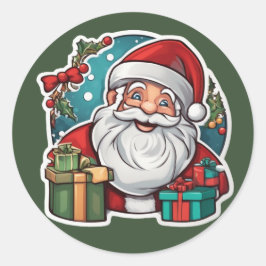 Weihnachtsmann mit Geschenken -  Runder Aufkleber
