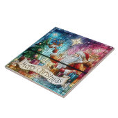 Weihnachtsmann mit Geschenken und Rentieren Fliese (Seite)