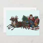 Weihnachtsmann mit Geschenken und Rentieren Postkarte (Vorne/Hinten)