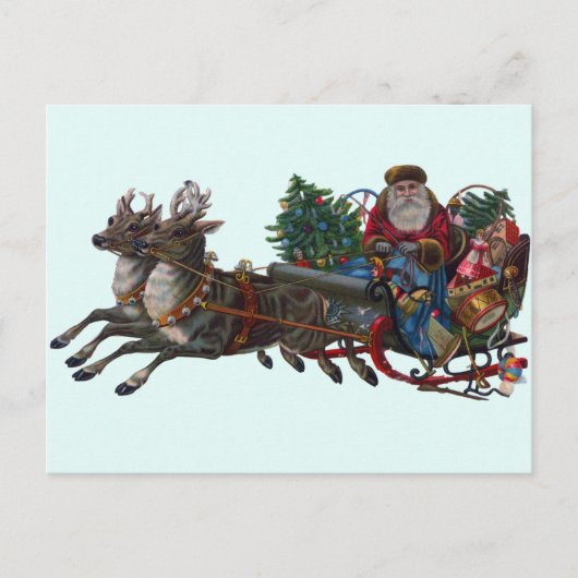 Weihnachtsmann mit Geschenken und Rentieren Postkarte (Vorderseite)