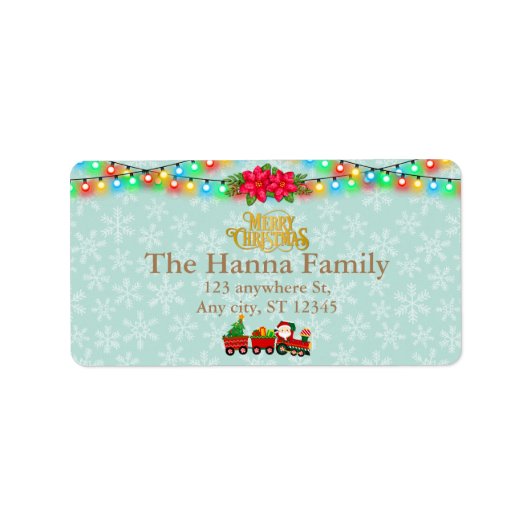 Weihnachtsmann mit Geschenken und Weihnachtsbaum Adressaufkleber (Vorne)