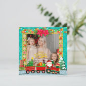 Weihnachtsmann mit Geschenken und Weihnachtsbaum Feiertagskarte (Stehend Vorderseite)