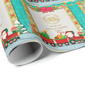 Weihnachtsmann mit Geschenken und Weihnachtsbaum Geschenkpapier (Rolleneckpunkt)