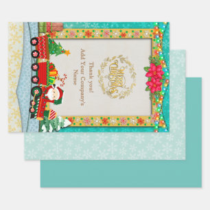 Weihnachtsmann mit Geschenken und Weihnachtsbaum Geschenkpapier Set