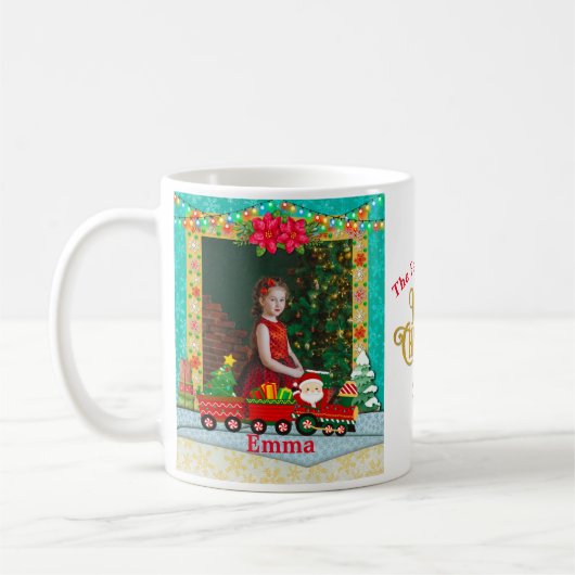 Weihnachtsmann mit Geschenken und Weihnachtsbaum Kaffeetasse (Links)