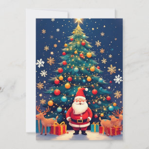 Weihnachtsmann mit Geschenken und Weihnachtsbaum Karte