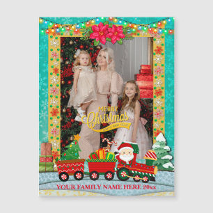 Weihnachtsmann mit Geschenken und Weihnachtsbaum Magnetkarte