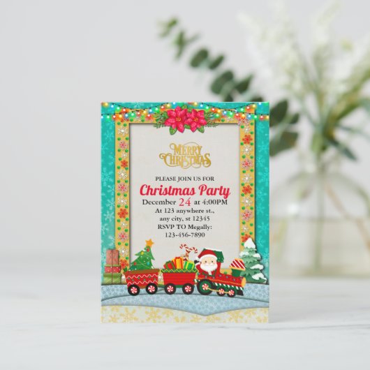 Weihnachtsmann mit Geschenken und Weihnachtsbaum Postkarte (Stehend Vorderseite)