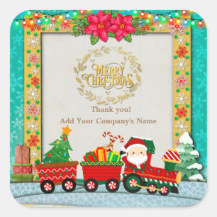 Weihnachtsmann mit Geschenken und Weihnachtsbaum Quadratischer Aufkleber