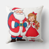 Weihnachtsmann mit glücklichem Mädchen Kissen (Rückseite)