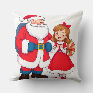 Weihnachtsmann mit glücklichem Mädchen Kissen
