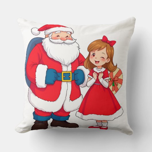 Weihnachtsmann mit glücklichem Mädchen Kissen (Vorderseite)