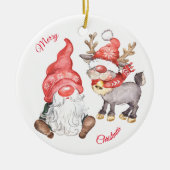 Weihnachtsmann mit Gnome Keramik Ornament (Vorne)