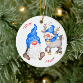 Weihnachtsmann mit Gnome Keramik Ornament