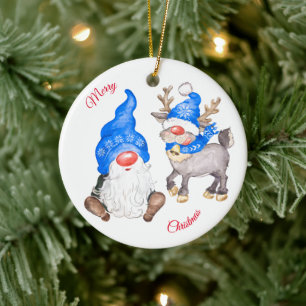 Weihnachtsmann mit Gnome Keramik Ornament