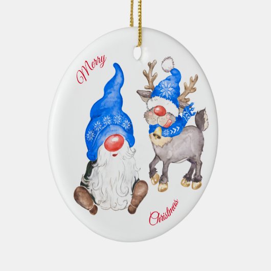 Weihnachtsmann mit Gnome Keramik Ornament (Rechts)