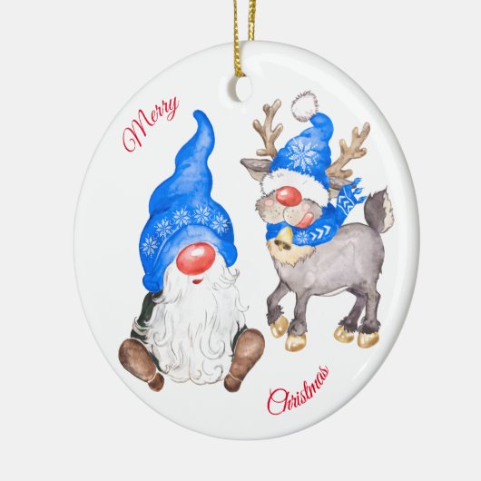 Weihnachtsmann mit Gnome Keramik Ornament (Links)