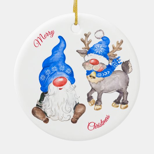 Weihnachtsmann mit Gnome Keramik Ornament (Hinten)