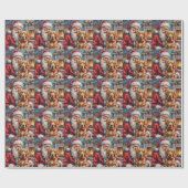 Weihnachtsmann mit Golden Retriever Weihnachtskuns Geschenkpapier (Flach)