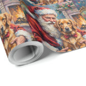 Weihnachtsmann mit Golden Retriever Weihnachtskuns Geschenkpapier (Rolleneckpunkt)