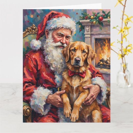 Weihnachtsmann mit Golden Retriever Weihnachtskuns Karte (Gelbe Blume)
