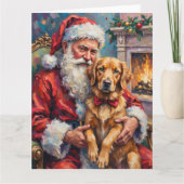 Weihnachtsmann mit Golden Retriever Weihnachtskuns Karte (Vorderseite)
