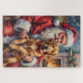 Weihnachtsmann mit Golden Retriever Weihnachtskuns Puzzle (Horizontal)