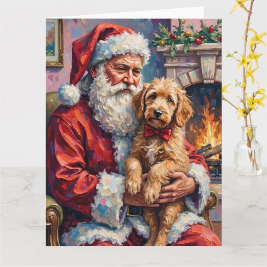 Weihnachtsmann mit Goldendoodle Weihnachtskunst Karte (Gelbe Blume)
