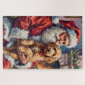 Weihnachtsmann mit Goldendoodle Weihnachtskunst Puzzle (Horizontal)