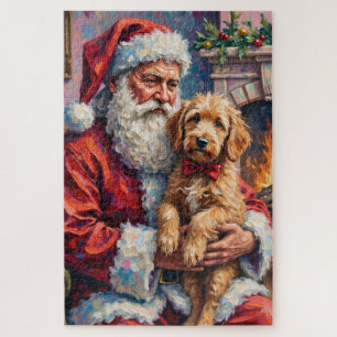 Weihnachtsmann mit Goldendoodle Weihnachtskunst Puzzle