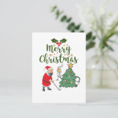 Weihnachtsmann mit Golfball Frohe Weihnachtsgolfer Feiertagspostkarte (Stehend Vorderseite)